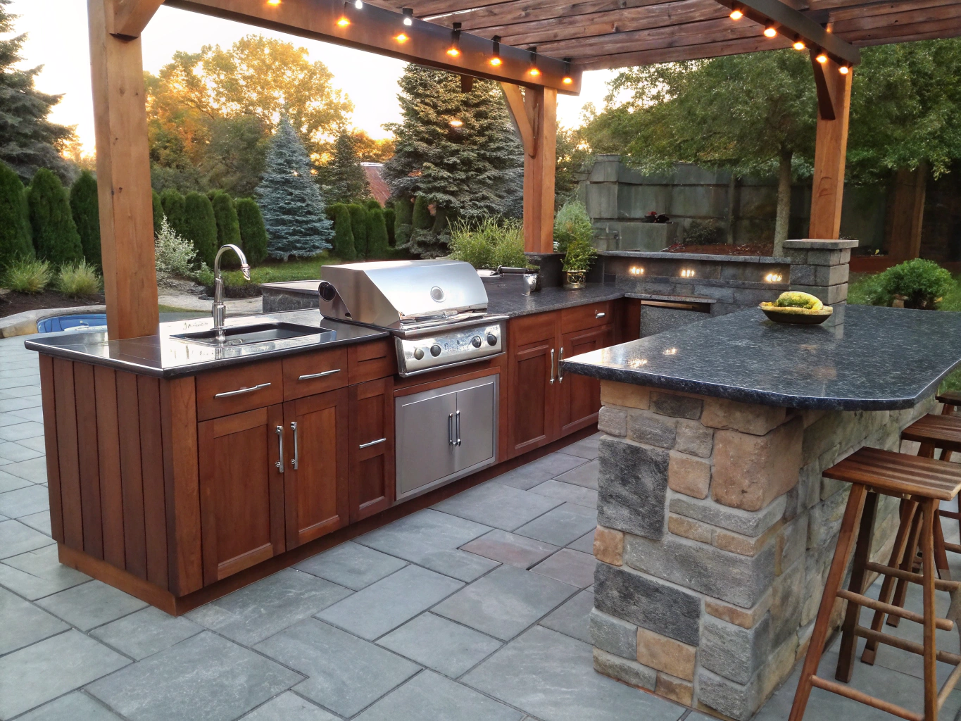 Illustrative example: Covered outdoor kitchen terrace with granite countertop and grill station
